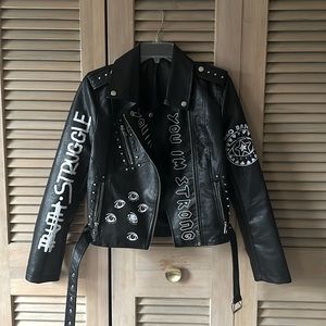 Faux Leather Jacket with Design